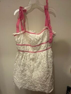 White Mini Summer Dress with Pink Tie-Straps